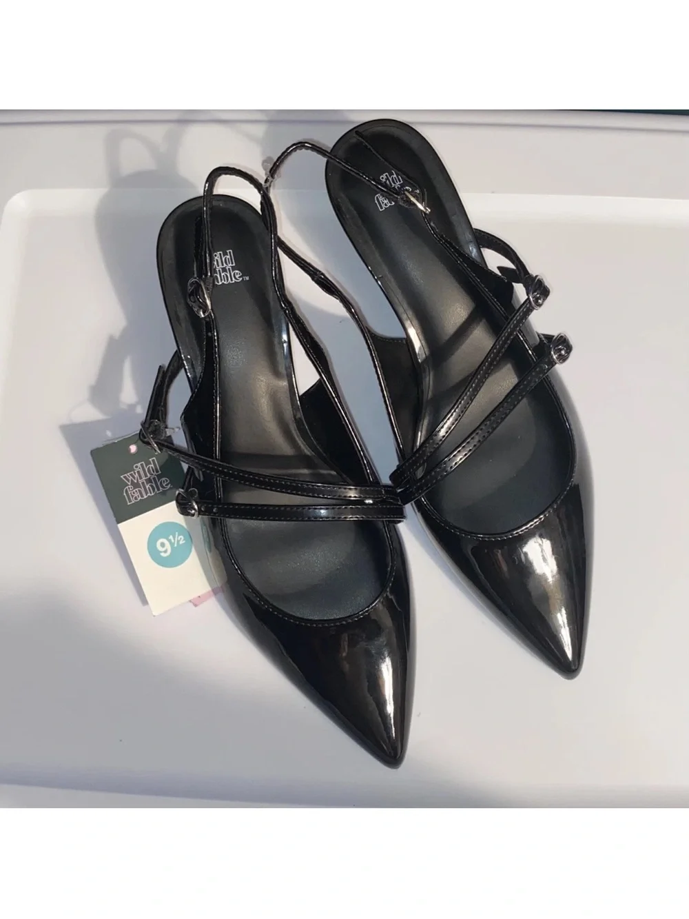 Size 9 1/2 Wild Fable Sasha Black Patent Pointed Slingback Flats NEW